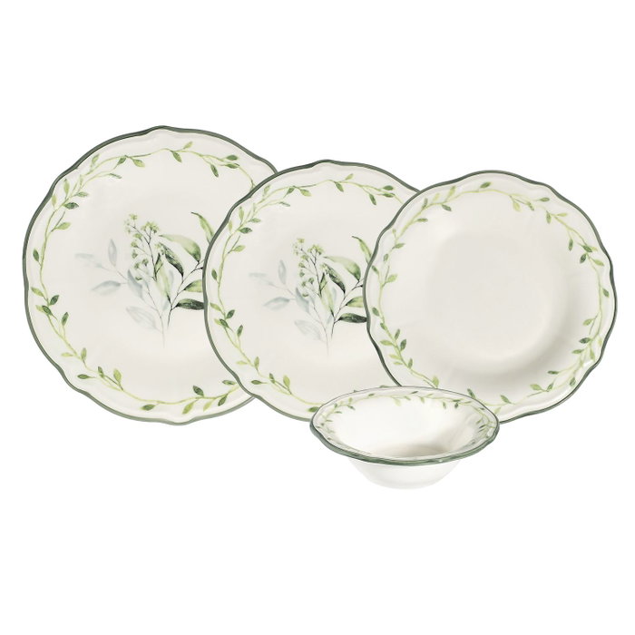 Hermia Olivessa Fulya Juego de Cena de 24 Piezas Blanco y Verde
